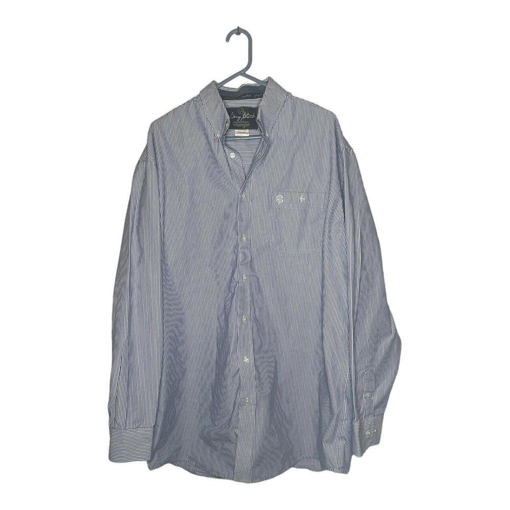 George Strait Wrangler Shirt Mens XL Blue White Pinstripe Button Down Cowboy
